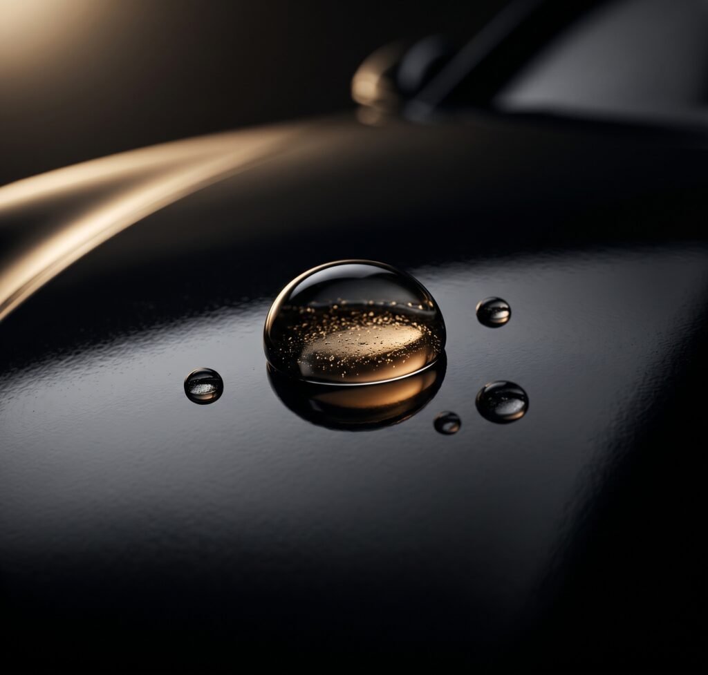 Water droplet beading on hydrophobic PPF surface
